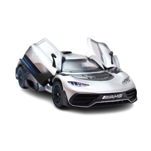 ماشین فلزی بنز موزیکال با چراغ، کمک‌ فنر و درب‌ های بازشو رنگ نقره ای_اسباب بازی ماشین