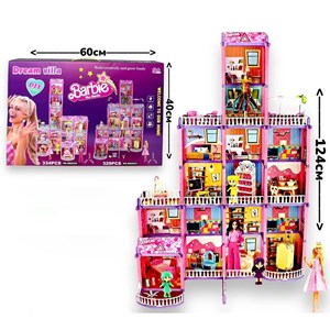 ست خانه عروسکی باربی 6 طبقه  همراه با وسایل و عروسک مدل BB2023_اسباب بازی لوازم خانگی