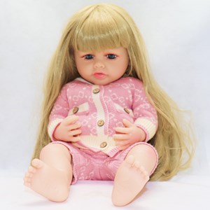 عروسک سیلیکونی دختر بچه 50 سانتی سخنگو با لباس زمستانی_اسباب بازی عروسک دخترانه