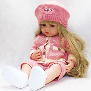 عروسک سیلیکونی دختر بچه 50 سانتی سخنگو با لباس زمستانی_اسباب بازی عروسک دخترانه