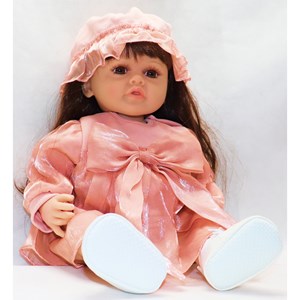 عروسک سیلیکونی دختر بچه 50 سانتی سخنگو با کلاه صورتی_اسباب بازی عروسک دخترانه