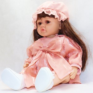 عروسک سیلیکونی دختر بچه 50 سانتی سخنگو با کلاه صورتی_اسباب بازی عروسک دخترانه