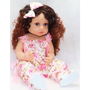 عروسک سیلیکونی دختر بچه 50 سانتی سخنگو با گل سر صورتی_اسباب بازی عروسک دخترانه