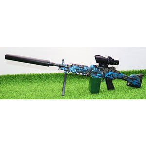 تفنگ اسباب بازی شارژی تیر ژله ای دو حالته با دوربین رنگ آبی مدل M249 554C_اسباب بازی تفنگ