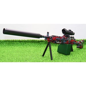 تفنگ اسباب‌ بازی شارژی تیر ژله‌ ای دو حالته با دوربین رنگ قرمز مدل M249 554B_اسباب بازی تفنگ