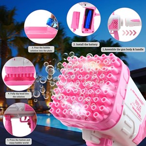 تفنگ اسباب بازی حباب ساز شارژی چراغ دار با 64 سوراخ مدل Rocket Bubble Gun_اسباب بازی تفنگ
