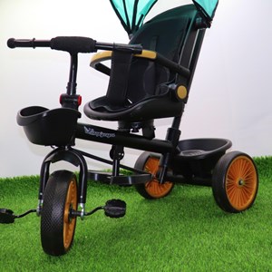 سه چرخه فلزی با سایه بان رنگ فیروزه ای